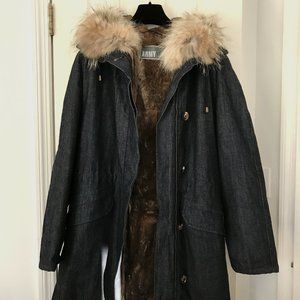 Yves Salomon denim rabbit fur parka